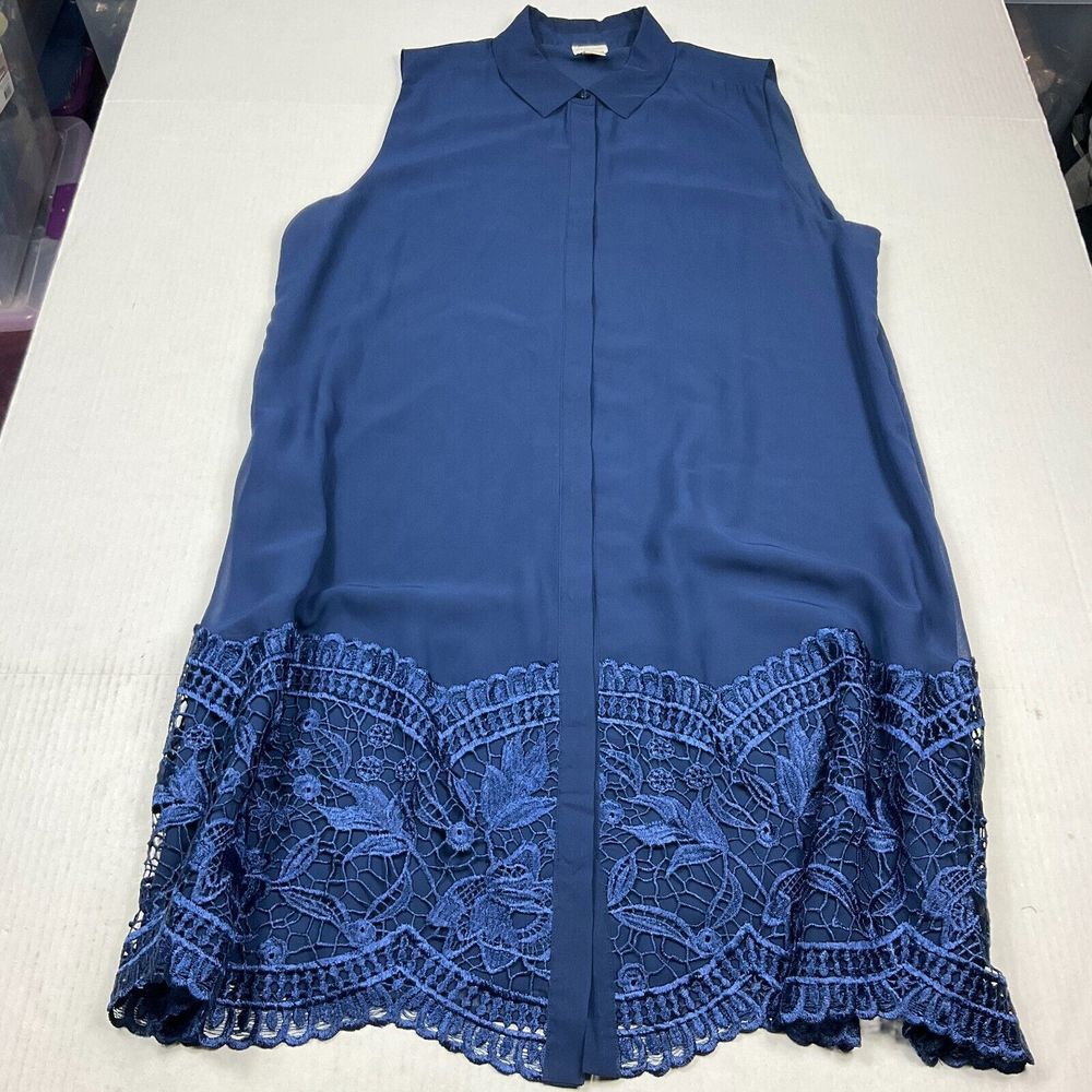 Chico's Blue Sleeveless Dress with Lace Hem